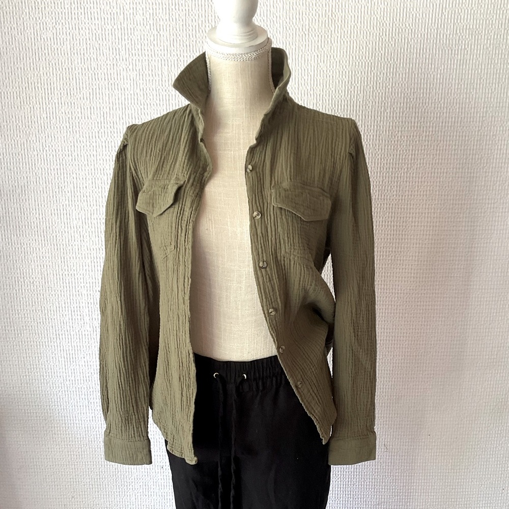 Grace + Karma Plush Olive Gauze Button Shirt Size M